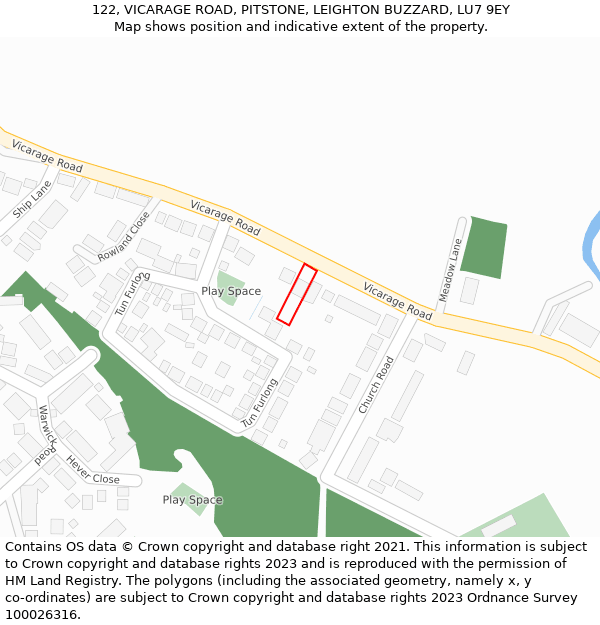 122, VICARAGE ROAD, PITSTONE, LEIGHTON BUZZARD, LU7 9EY: Location map and indicative extent of plot