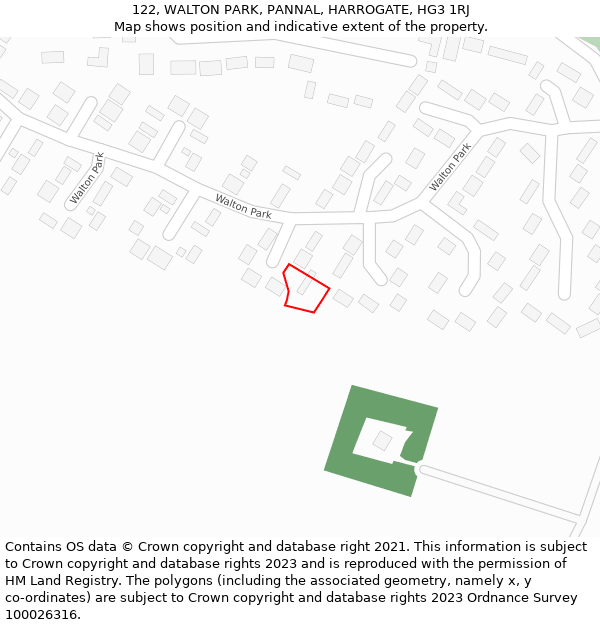 122, WALTON PARK, PANNAL, HARROGATE, HG3 1RJ: Location map and indicative extent of plot