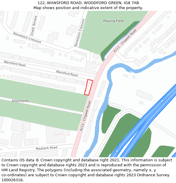 122, WANSFORD ROAD, WOODFORD GREEN, IG8 7AB: Location map and indicative extent of plot