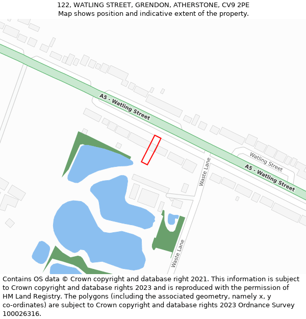 122, WATLING STREET, GRENDON, ATHERSTONE, CV9 2PE: Location map and indicative extent of plot