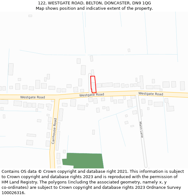122, WESTGATE ROAD, BELTON, DONCASTER, DN9 1QG: Location map and indicative extent of plot