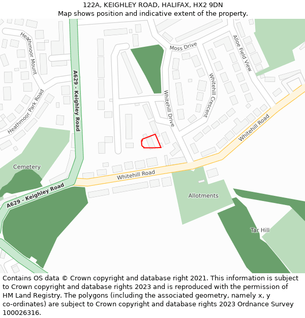 122A, KEIGHLEY ROAD, HALIFAX, HX2 9DN: Location map and indicative extent of plot