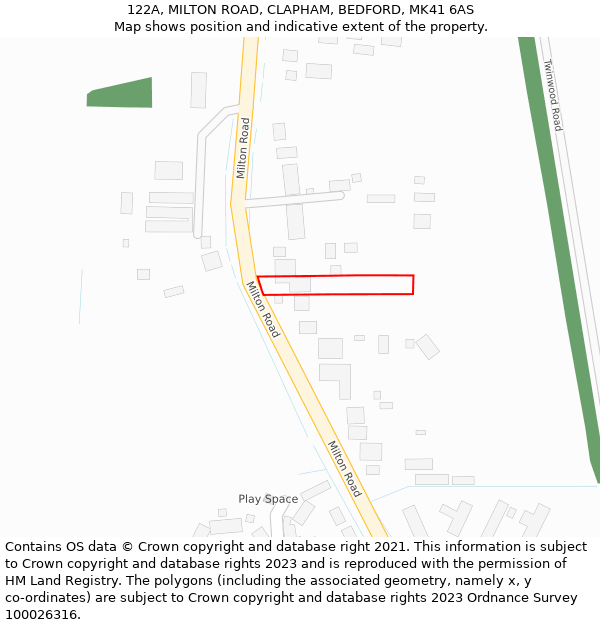 122A, MILTON ROAD, CLAPHAM, BEDFORD, MK41 6AS: Location map and indicative extent of plot