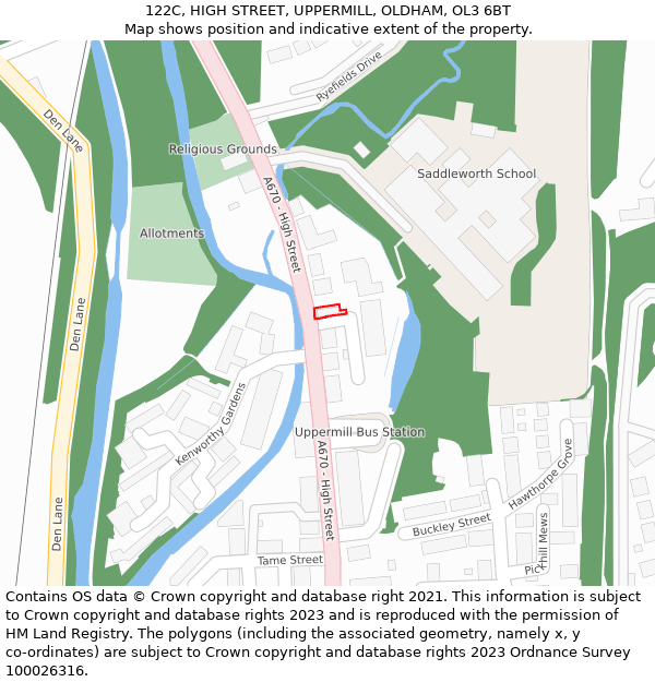 122C, HIGH STREET, UPPERMILL, OLDHAM, OL3 6BT: Location map and indicative extent of plot