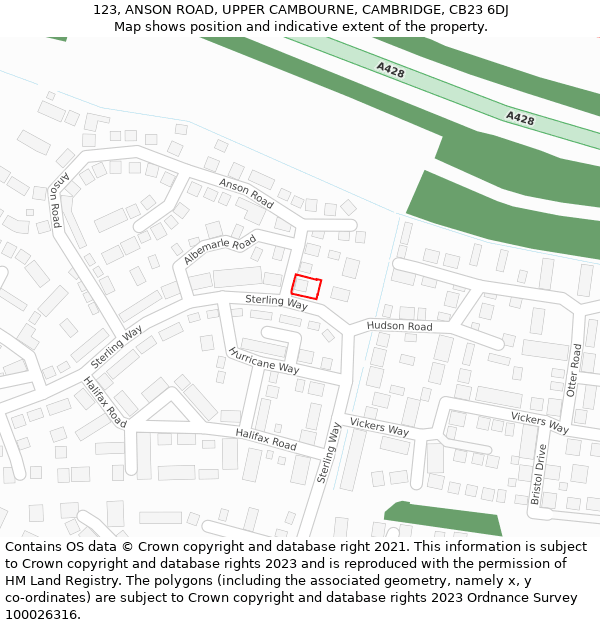 123, ANSON ROAD, UPPER CAMBOURNE, CAMBRIDGE, CB23 6DJ: Location map and indicative extent of plot