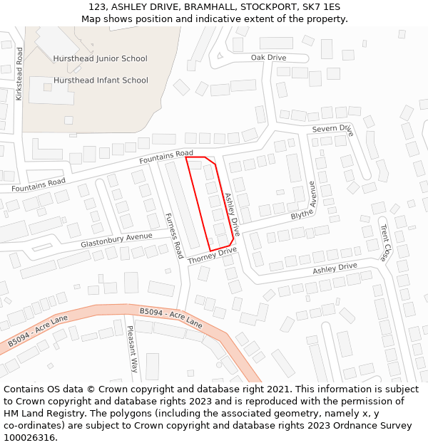 123, ASHLEY DRIVE, BRAMHALL, STOCKPORT, SK7 1ES: Location map and indicative extent of plot