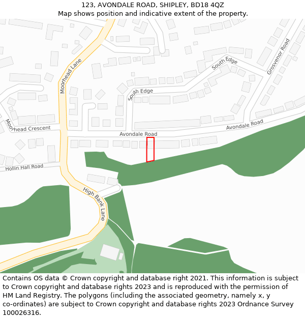 123, AVONDALE ROAD, SHIPLEY, BD18 4QZ: Location map and indicative extent of plot