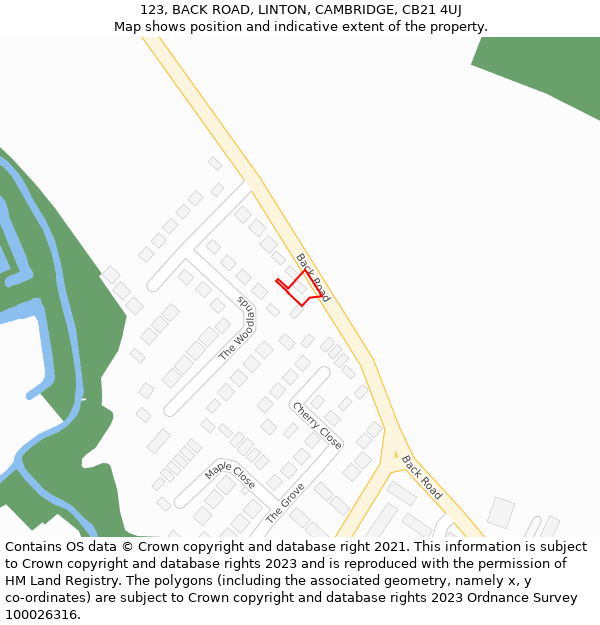 123, BACK ROAD, LINTON, CAMBRIDGE, CB21 4UJ: Location map and indicative extent of plot