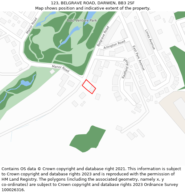 123, BELGRAVE ROAD, DARWEN, BB3 2SF: Location map and indicative extent of plot