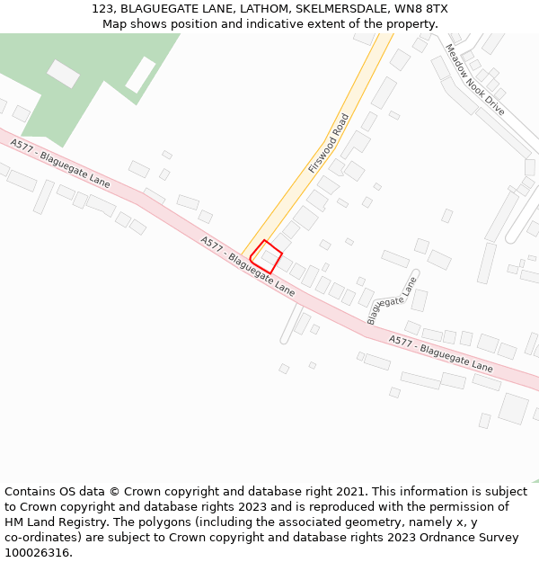 123, BLAGUEGATE LANE, LATHOM, SKELMERSDALE, WN8 8TX: Location map and indicative extent of plot