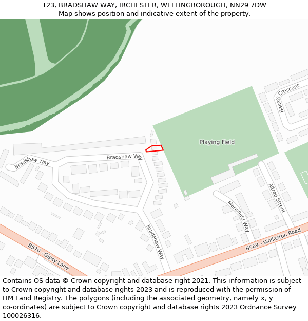 123, BRADSHAW WAY, IRCHESTER, WELLINGBOROUGH, NN29 7DW: Location map and indicative extent of plot
