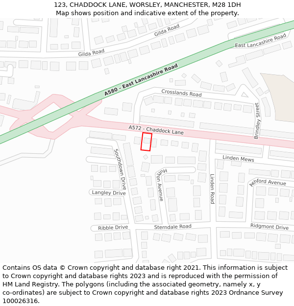 123, CHADDOCK LANE, WORSLEY, MANCHESTER, M28 1DH: Location map and indicative extent of plot