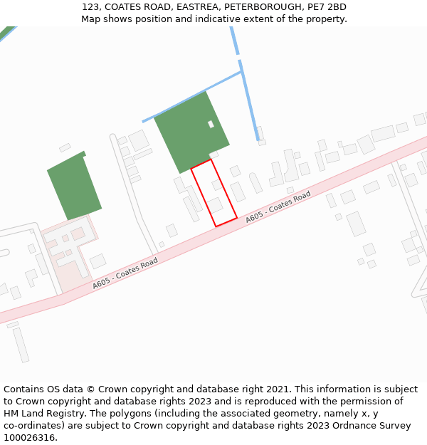 123, COATES ROAD, EASTREA, PETERBOROUGH, PE7 2BD: Location map and indicative extent of plot