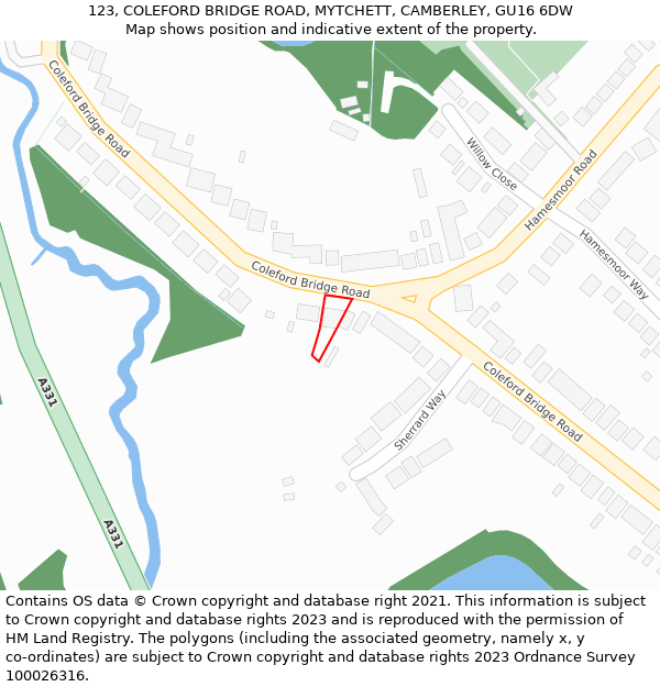 123, COLEFORD BRIDGE ROAD, MYTCHETT, CAMBERLEY, GU16 6DW: Location map and indicative extent of plot