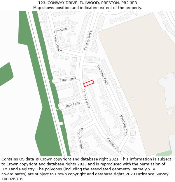 123, CONWAY DRIVE, FULWOOD, PRESTON, PR2 3ER: Location map and indicative extent of plot