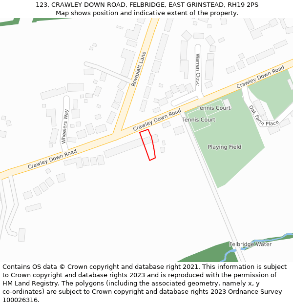 123, CRAWLEY DOWN ROAD, FELBRIDGE, EAST GRINSTEAD, RH19 2PS: Location map and indicative extent of plot