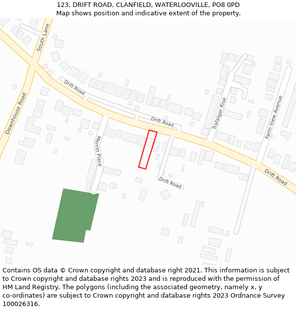 123, DRIFT ROAD, CLANFIELD, WATERLOOVILLE, PO8 0PD: Location map and indicative extent of plot