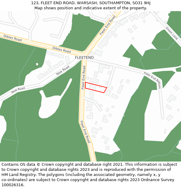 123, FLEET END ROAD, WARSASH, SOUTHAMPTON, SO31 9HJ: Location map and indicative extent of plot