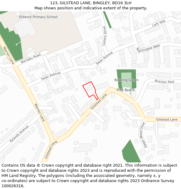 123, GILSTEAD LANE, BINGLEY, BD16 3LH: Location map and indicative extent of plot