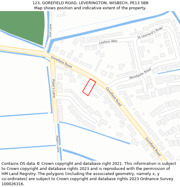 123, GOREFIELD ROAD, LEVERINGTON, WISBECH, PE13 5BB: Location map and indicative extent of plot