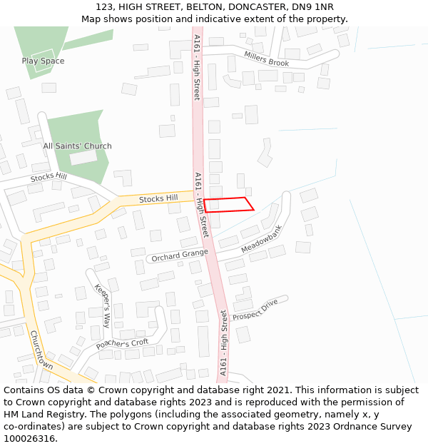 123, HIGH STREET, BELTON, DONCASTER, DN9 1NR: Location map and indicative extent of plot