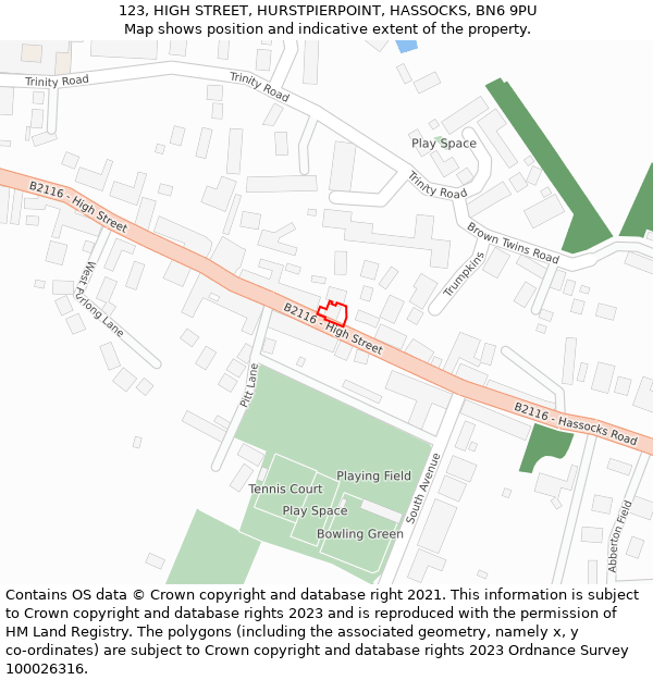 123, HIGH STREET, HURSTPIERPOINT, HASSOCKS, BN6 9PU: Location map and indicative extent of plot