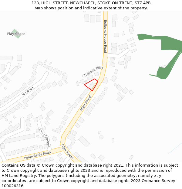 123, HIGH STREET, NEWCHAPEL, STOKE-ON-TRENT, ST7 4PR: Location map and indicative extent of plot