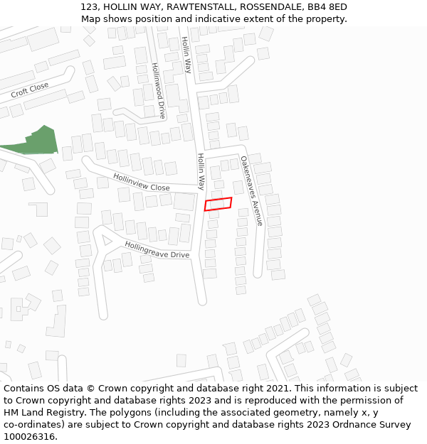 123, HOLLIN WAY, RAWTENSTALL, ROSSENDALE, BB4 8ED: Location map and indicative extent of plot