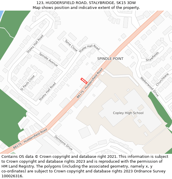 123, HUDDERSFIELD ROAD, STALYBRIDGE, SK15 3DW: Location map and indicative extent of plot