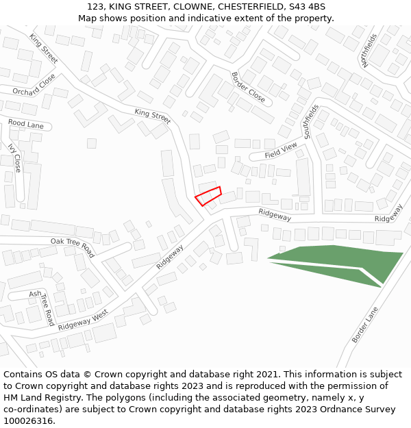 123, KING STREET, CLOWNE, CHESTERFIELD, S43 4BS: Location map and indicative extent of plot