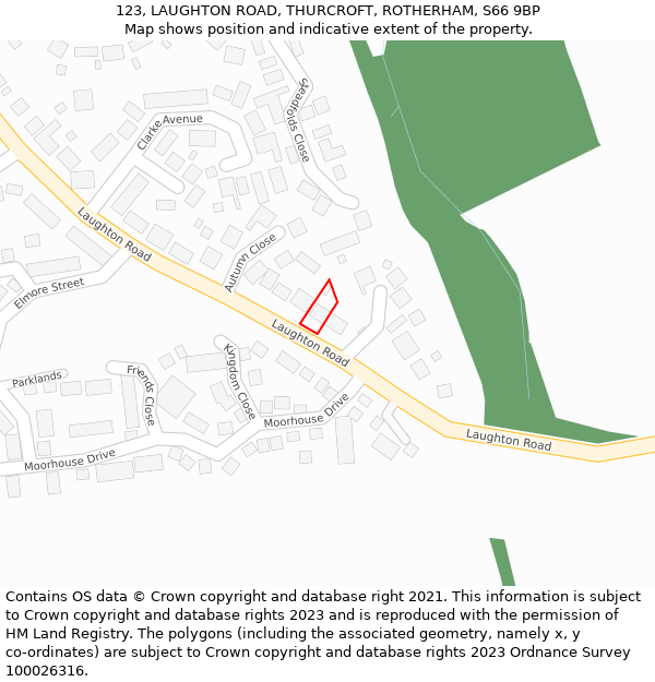 123, LAUGHTON ROAD, THURCROFT, ROTHERHAM, S66 9BP: Location map and indicative extent of plot