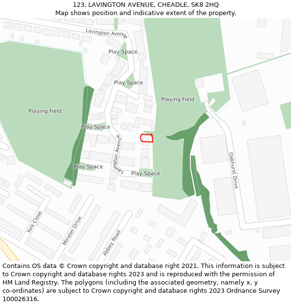 123, LAVINGTON AVENUE, CHEADLE, SK8 2HQ: Location map and indicative extent of plot