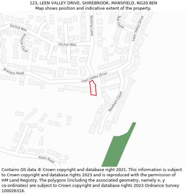 123, LEEN VALLEY DRIVE, SHIREBROOK, MANSFIELD, NG20 8EN: Location map and indicative extent of plot