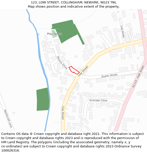 123, LOW STREET, COLLINGHAM, NEWARK, NG23 7NL: Location map and indicative extent of plot