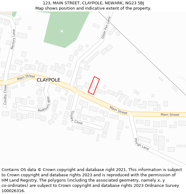 123, MAIN STREET, CLAYPOLE, NEWARK, NG23 5BJ: Location map and indicative extent of plot