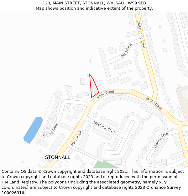 123, MAIN STREET, STONNALL, WALSALL, WS9 9EB: Location map and indicative extent of plot