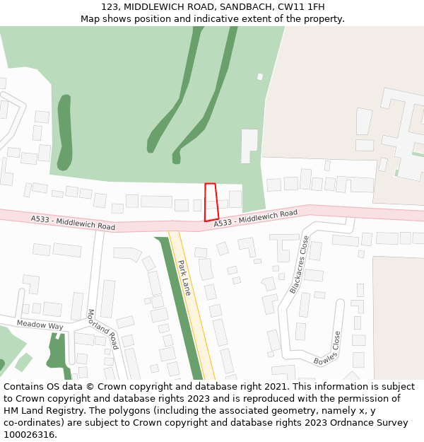 123, MIDDLEWICH ROAD, SANDBACH, CW11 1FH: Location map and indicative extent of plot