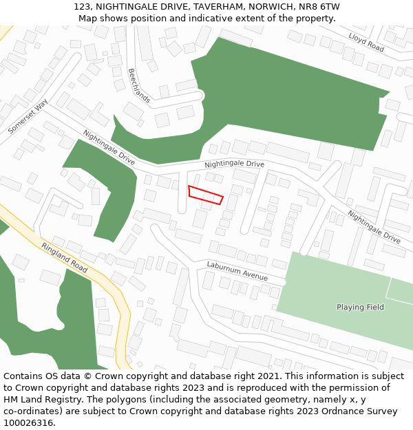 123, NIGHTINGALE DRIVE, TAVERHAM, NORWICH, NR8 6TW: Location map and indicative extent of plot