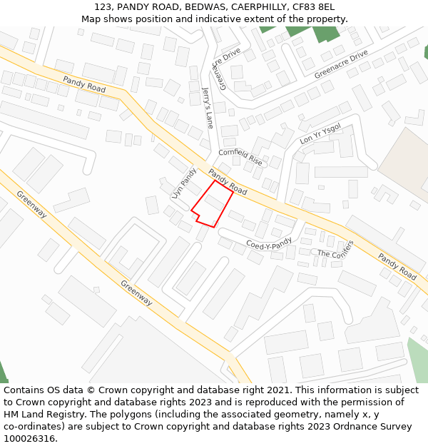 123, PANDY ROAD, BEDWAS, CAERPHILLY, CF83 8EL: Location map and indicative extent of plot
