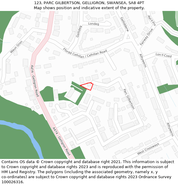 123, PARC GILBERTSON, GELLIGRON, SWANSEA, SA8 4PT: Location map and indicative extent of plot