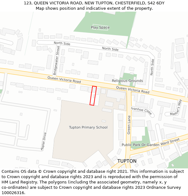 123, QUEEN VICTORIA ROAD, NEW TUPTON, CHESTERFIELD, S42 6DY: Location map and indicative extent of plot