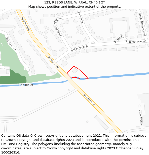 123, REEDS LANE, WIRRAL, CH46 1QT: Location map and indicative extent of plot