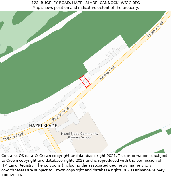 123, RUGELEY ROAD, HAZEL SLADE, CANNOCK, WS12 0PG: Location map and indicative extent of plot