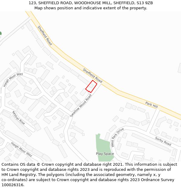 123, SHEFFIELD ROAD, WOODHOUSE MILL, SHEFFIELD, S13 9ZB: Location map and indicative extent of plot