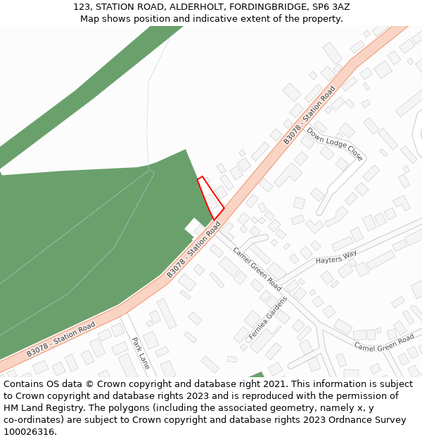 123, STATION ROAD, ALDERHOLT, FORDINGBRIDGE, SP6 3AZ: Location map and indicative extent of plot