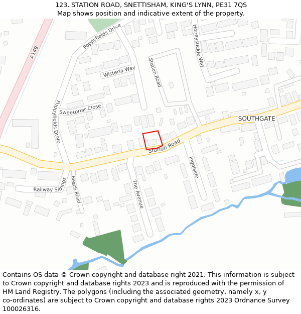 123, STATION ROAD, SNETTISHAM, KING'S LYNN, PE31 7QS: Location map and indicative extent of plot