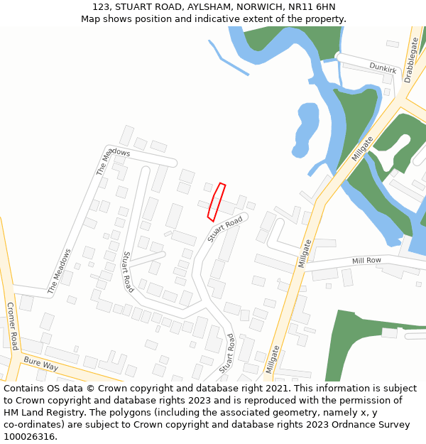 123, STUART ROAD, AYLSHAM, NORWICH, NR11 6HN: Location map and indicative extent of plot