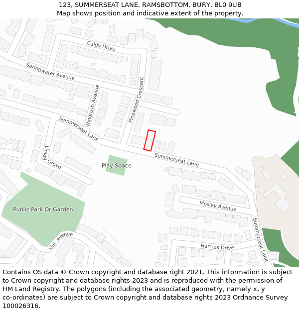 123, SUMMERSEAT LANE, RAMSBOTTOM, BURY, BL0 9UB: Location map and indicative extent of plot