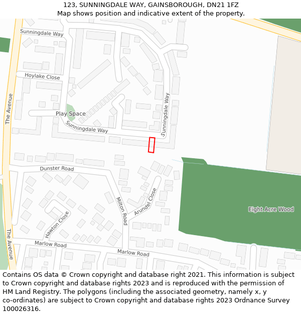 123, SUNNINGDALE WAY, GAINSBOROUGH, DN21 1FZ: Location map and indicative extent of plot