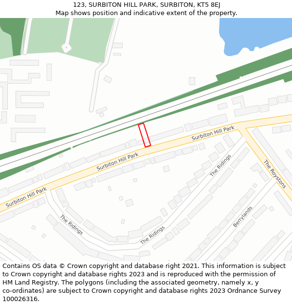 123, SURBITON HILL PARK, SURBITON, KT5 8EJ: Location map and indicative extent of plot